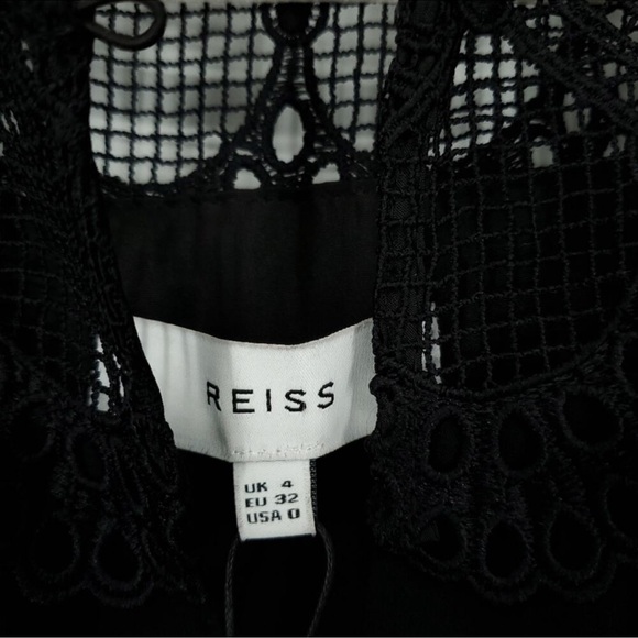 REISS Callista Lace Sleeve Belted Black Dress Size 0 - Picture 7 of 8